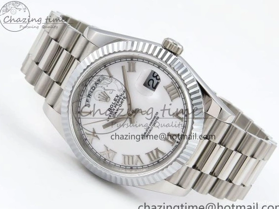 MiroTime 0108 DayDate 40 SS JDF 904L Steel White Roman Dial on President Bracelet VR3255 V3 (Gain Weight) Resilient 1424